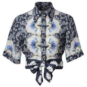 H&M Conscious Patterned Organic Linen Blouse | Size 4